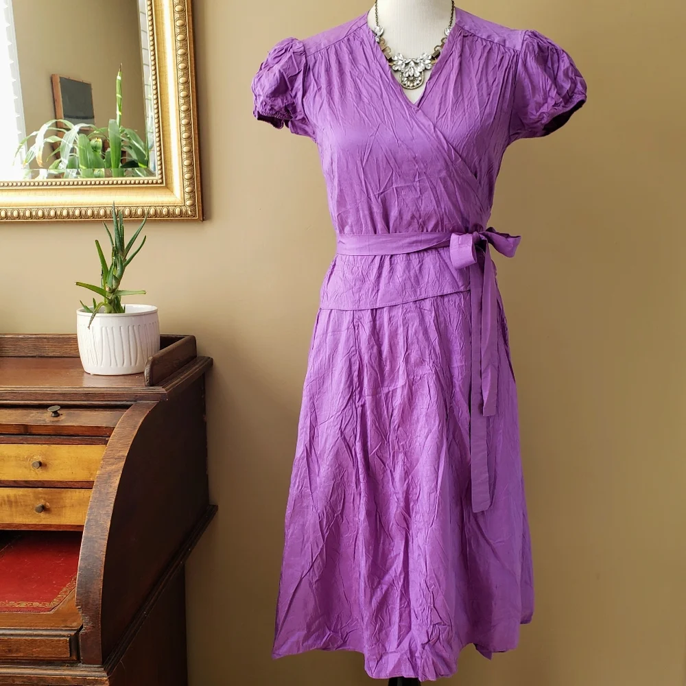 Calypso St. Barth Silk Julia Wrap Dress in Purple Size Small Short Sleeve